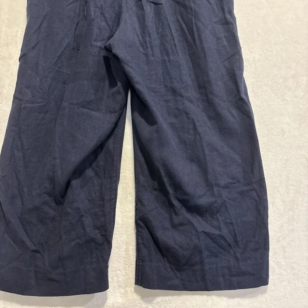 Banana Republic Linen Blend Wide Leg Crop Pull On Drawstring Pants Navy Small